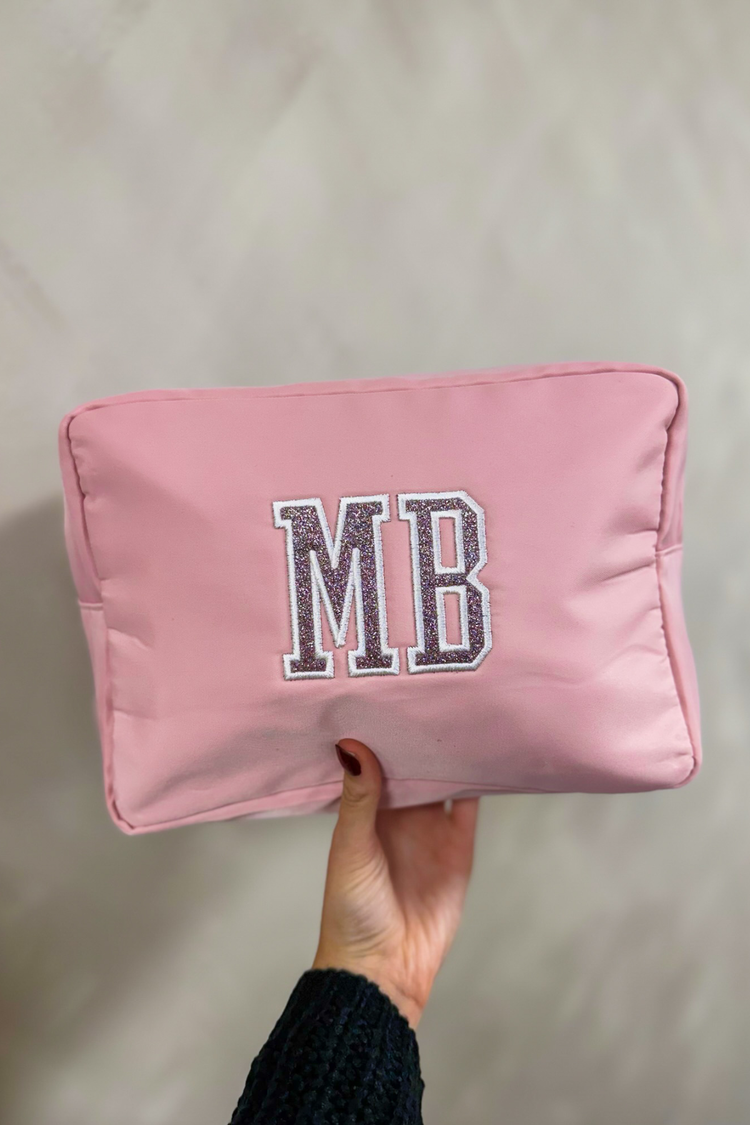 Embroidered Glitter Applique XL Nylon Pouch | Multiple Colors