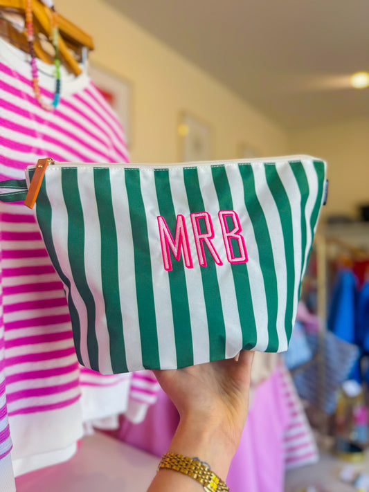 Green Stripe Cabana Pouch | Custom Embroidered Pouch