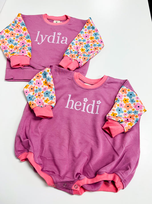 Groovy Floral & Orchid Baby Sweatshirt Romper | Customized Baby Sweatshirt Romper