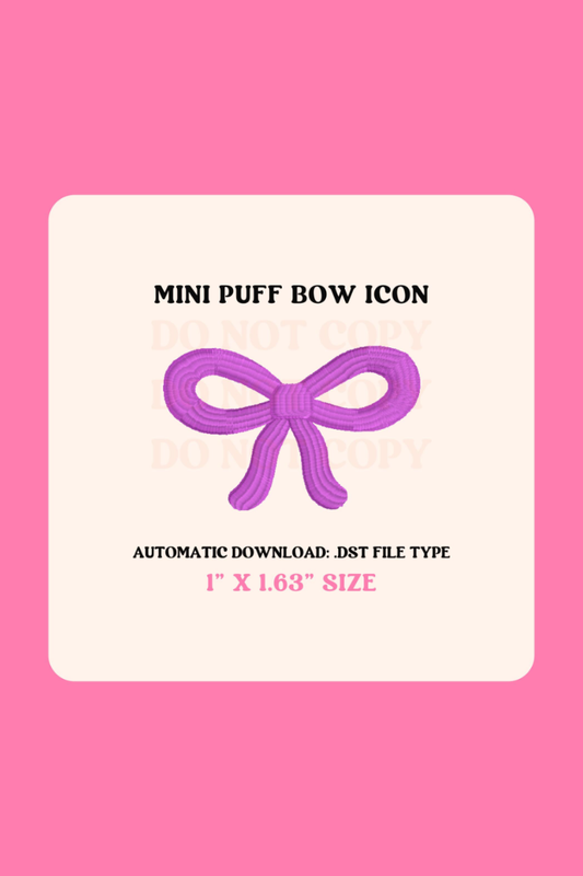 DIGITAL FILE: 3D Puff Bow Mini Embroidery Design
