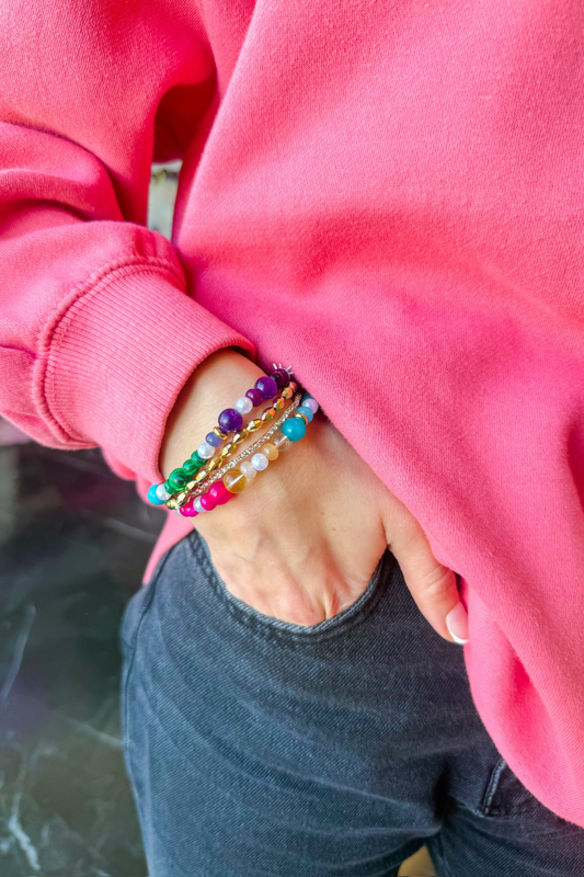 Multi Color Agate Beaded Bracelet Set