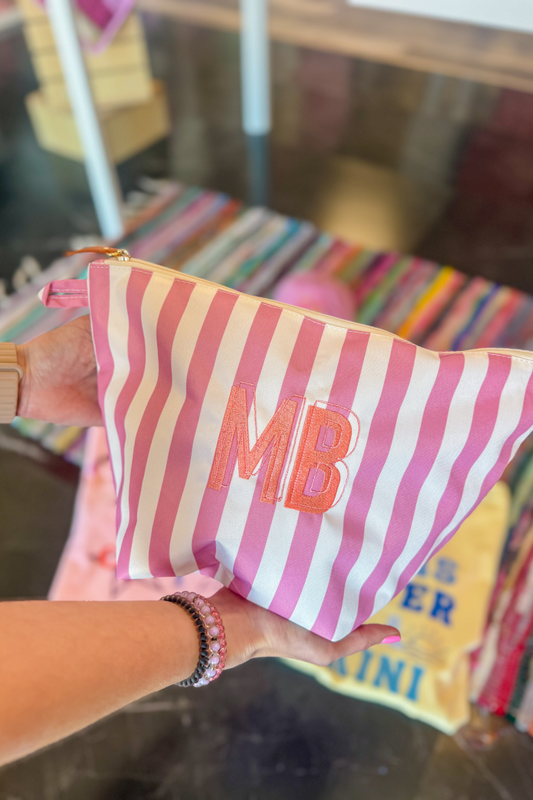 Pink Stripe Cabana Pouch | Custom Embroidered Pouch