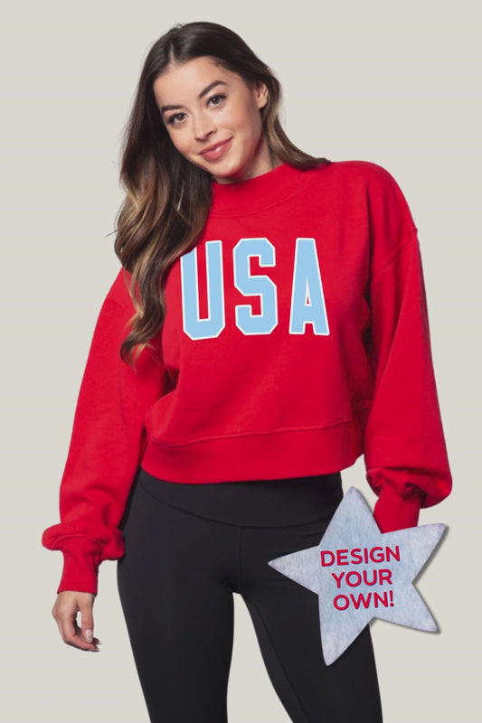 Red Mock Neck Boxy Pullover