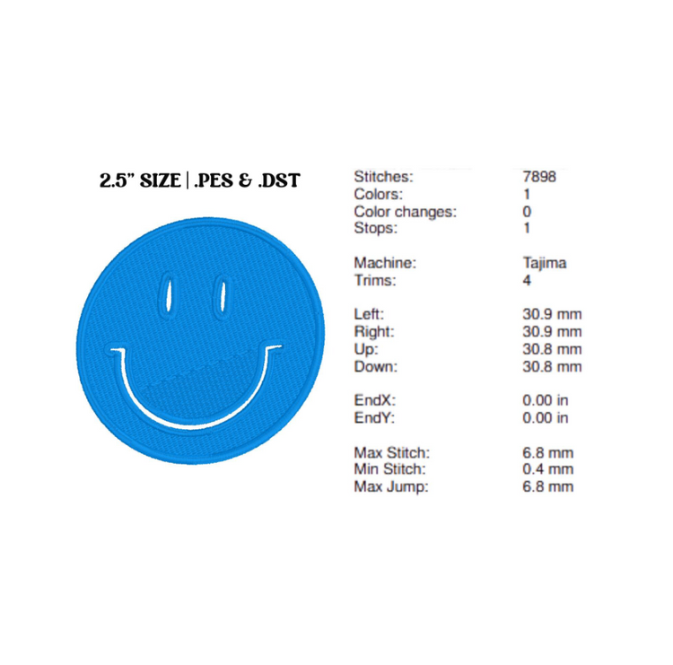 DIGITAL FILE: Trendy Filled Smiley Face Embroidery Design