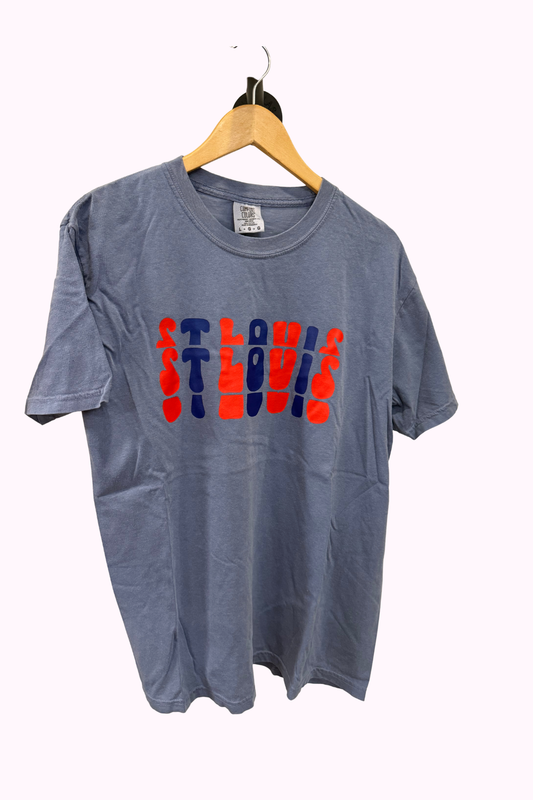 One of a Kind | St Louis Stacked Tee in Washed Blue (L)