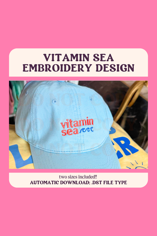 DIGITAL FILE: Vitamin Sea Embroidery Design, Trendy Beach Embroidery, Machine File (DST)